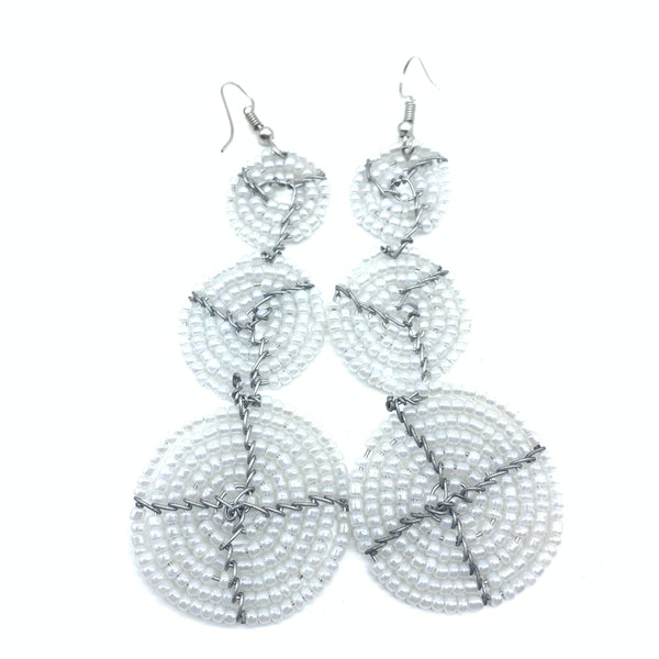 Beaded Earrings 3 Circles - Pearl White Variation