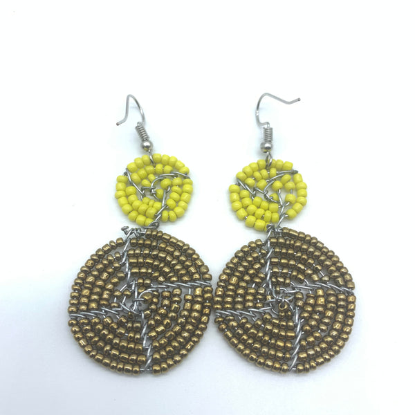 Beaded Earrings 2 Tone 2 Cirles -Gold 2