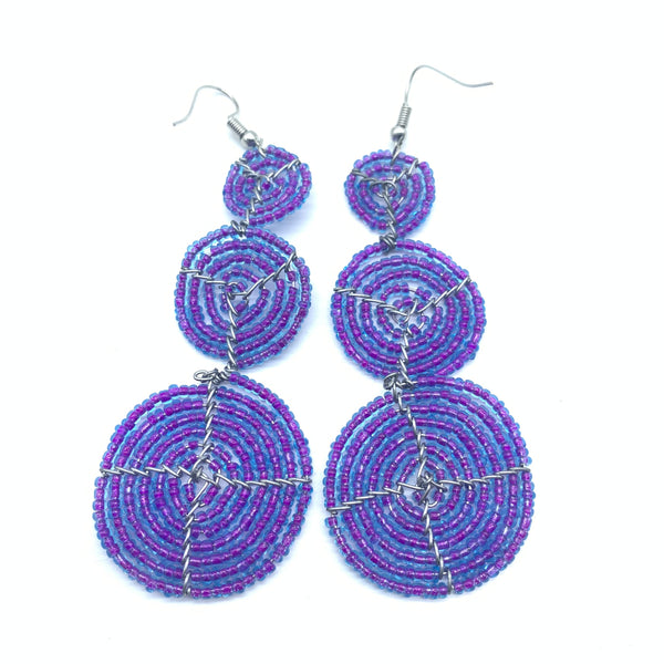 Beaded Earrings 3 Circles -Purple Variation