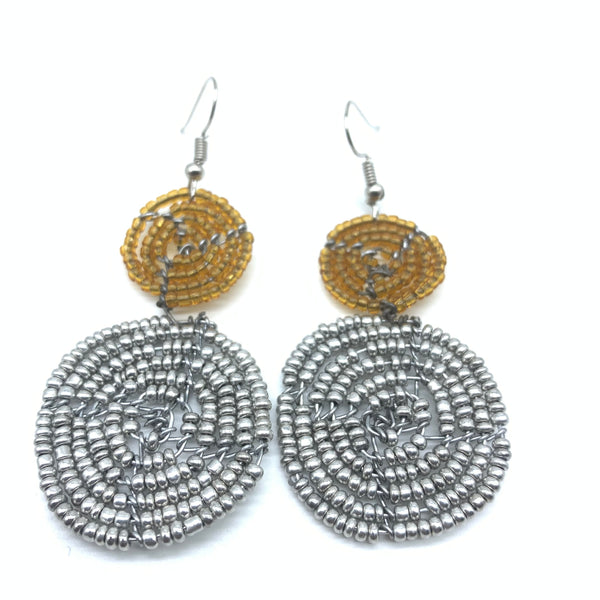 Beaded Earrings 2 Tone 2 Cirles -Silver 6