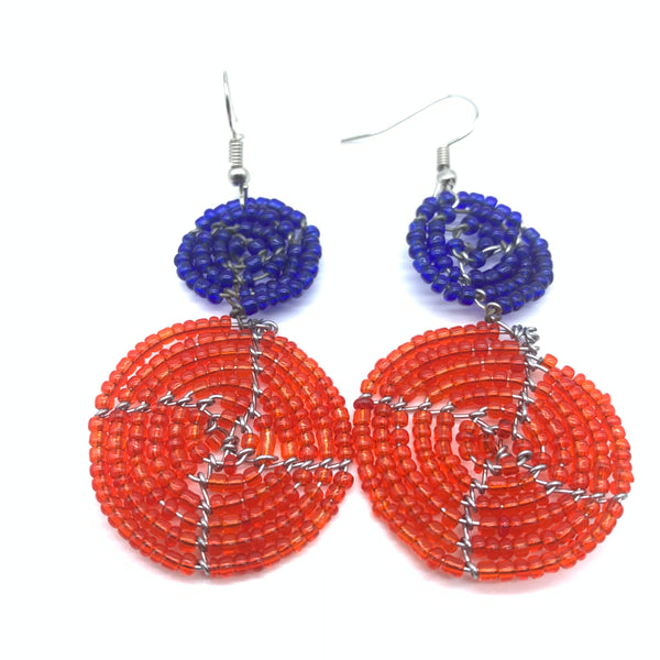 Beaded Earrings 2 Tone 2 Cirles -Red