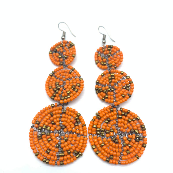 Beaded Earrings 3 Circles -Orange Variation 2