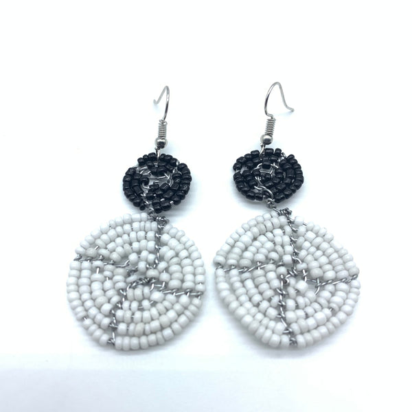 Beaded Earrings 2 Tone 2 Cirles -White 3