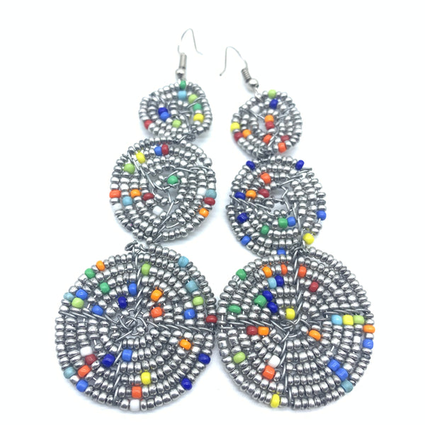 Beaded Earrings 3 Circles -Silver Variation 2