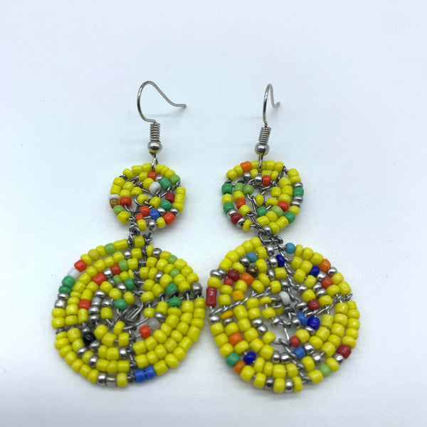 Beaded Earrings 2 Tone 2 Cirles -Yellow