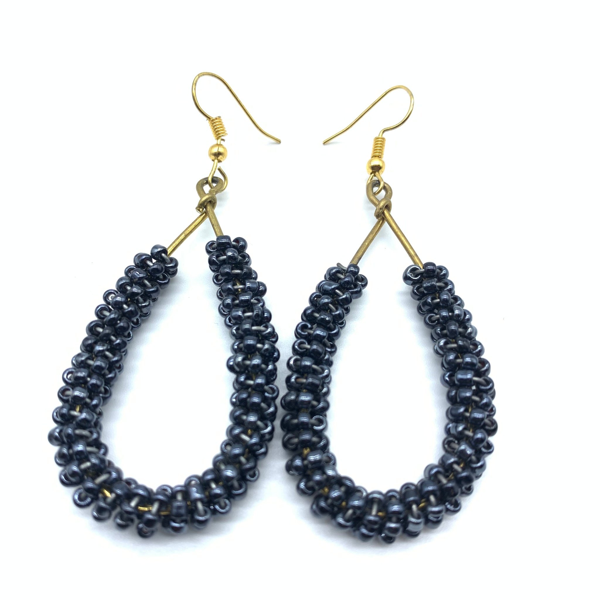 Beaded Earrings Nuru-Metallic Grey Blue