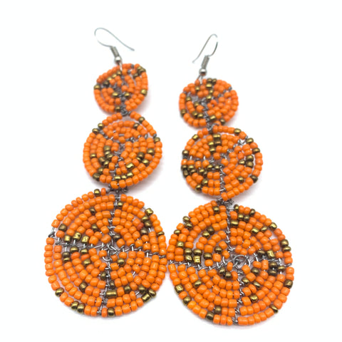 Beaded Earrings 3 Circles -Orange Variation 2