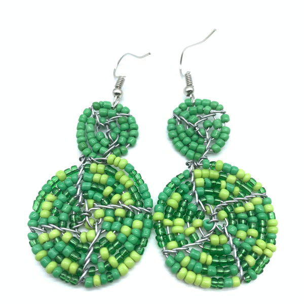 Beaded Earrings 2 Tone 2 Cirles -Green