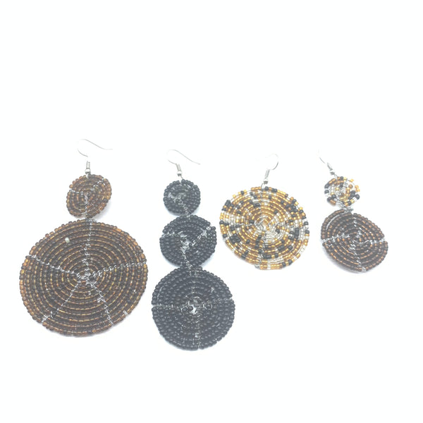 Beaded Earrings 2 Tone 2 Cirles -Brown 2