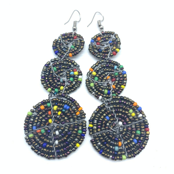 Beaded Earrings 3 Circles -Black Variation 2