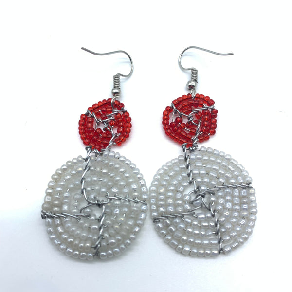 Beaded Earrings 2 Tone 2 Cirles -Pearl White