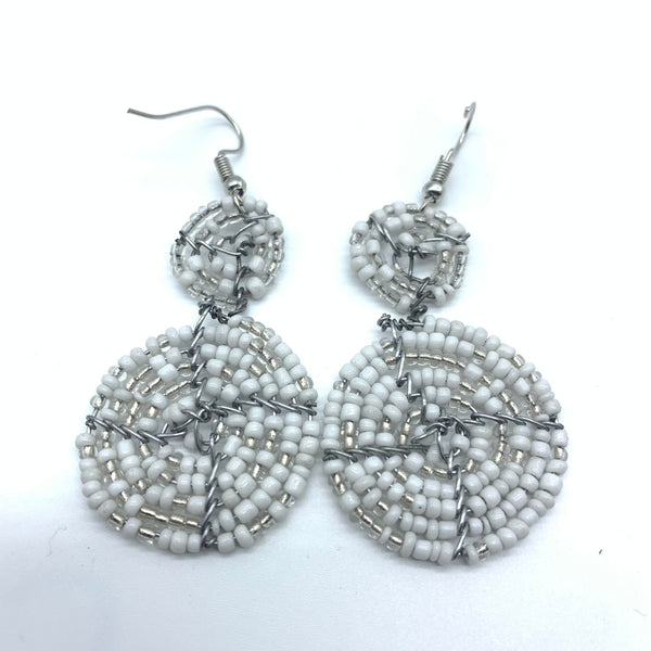 Beaded Earrings 2 Tone 2 Cirles -White