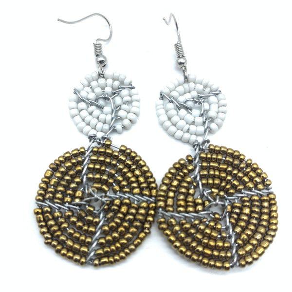 Beaded Earrings 2 Tone 2 Cirles -Gold