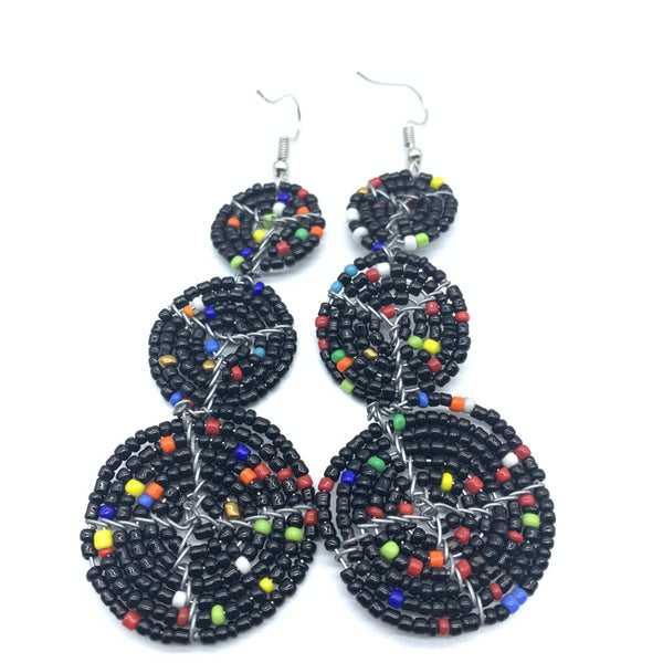 Beaded Earrings 3 Circles -Black Variation 3