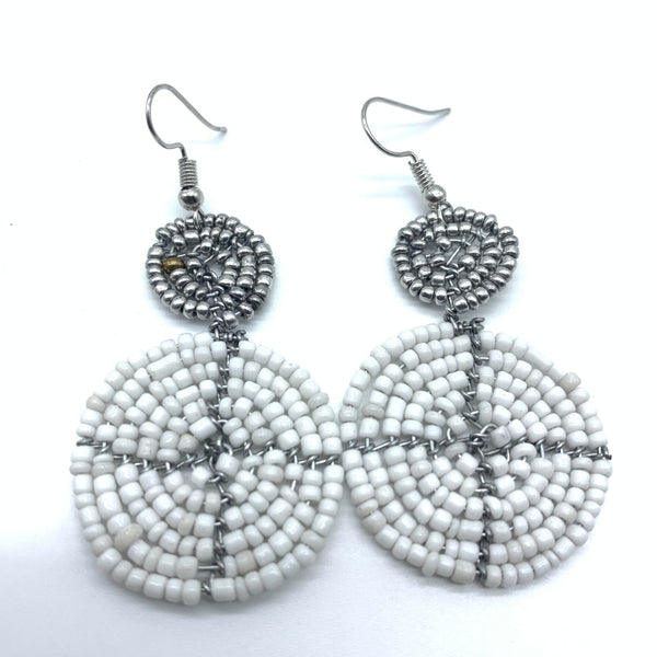 Beaded Earrings 2 Tone 2 Cirles -White 2