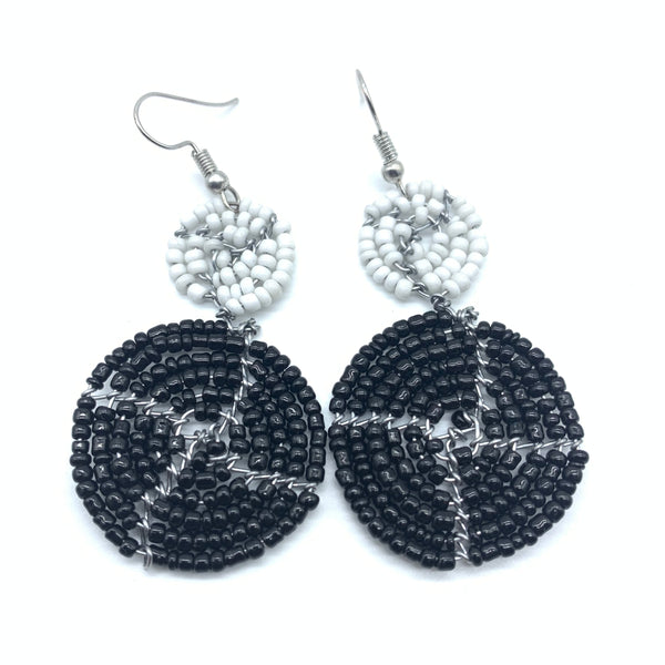 Beaded Earrings 2 Tone 2 Cirles -Black 2