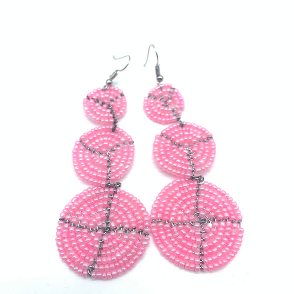 Beaded Earrings 3 Circles -Pink Variation 3