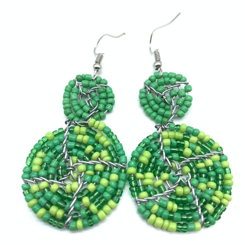 Beaded Earrings 2 Tone 2 Cirles -Green