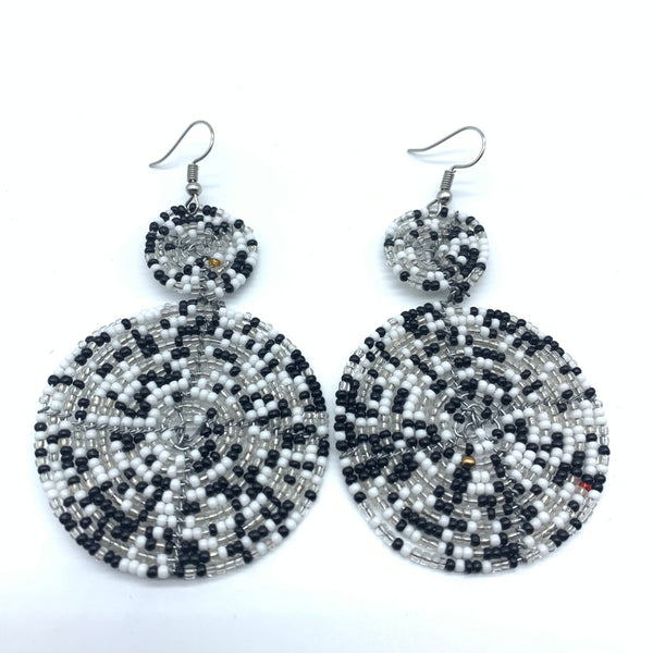 Beaded Earrings-Black and White Green Variation 2