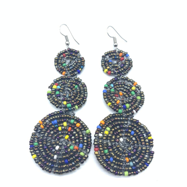 Beaded Earrings 3 Circles -Black Variation 2