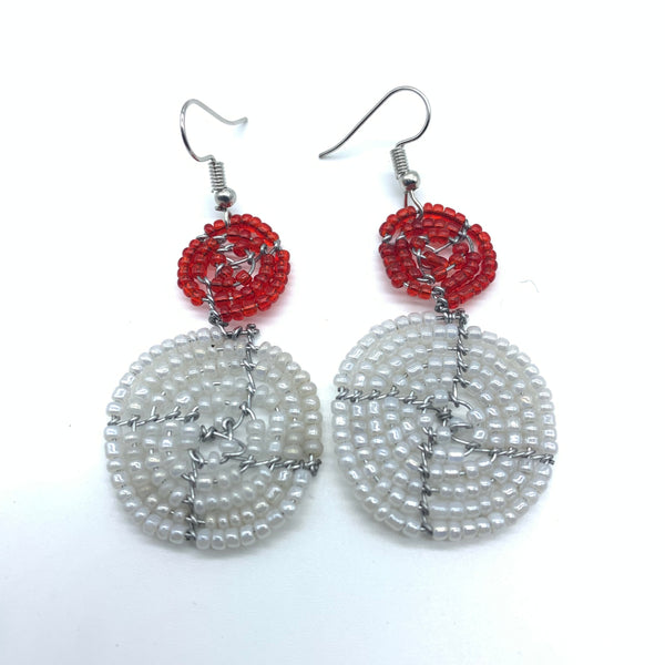 Beaded Earrings 2 Tone 2 Cirles -Pearl White