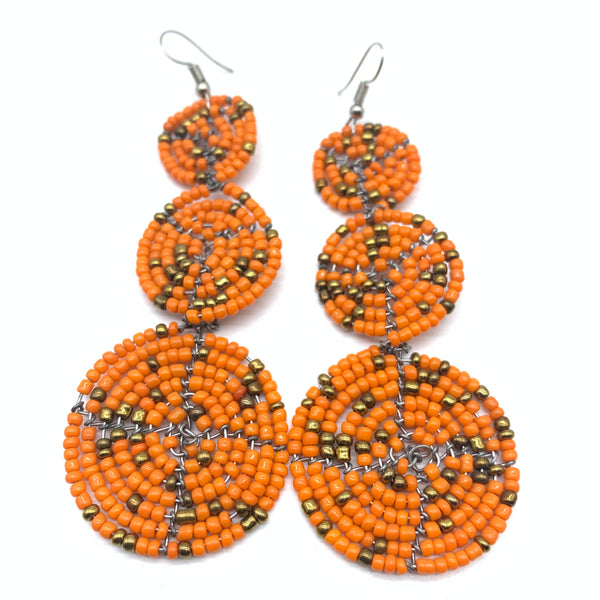 Beaded Earrings 3 Circles -Orange Variation 2