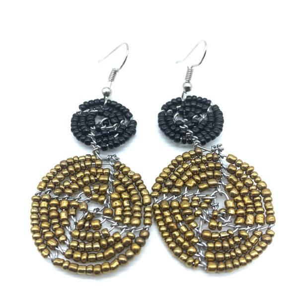 Beaded Earrings 2 Tone 2 Cirles -Gold 9