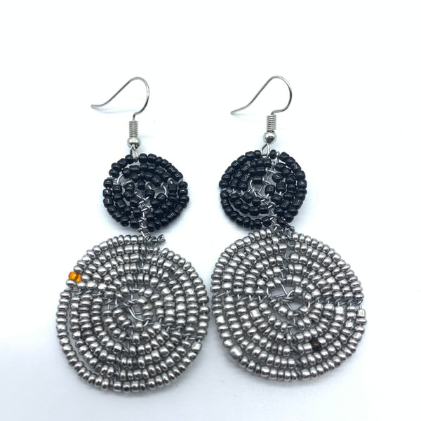 Beaded Earrings 2 Tone 2 Cirles -Silver 3