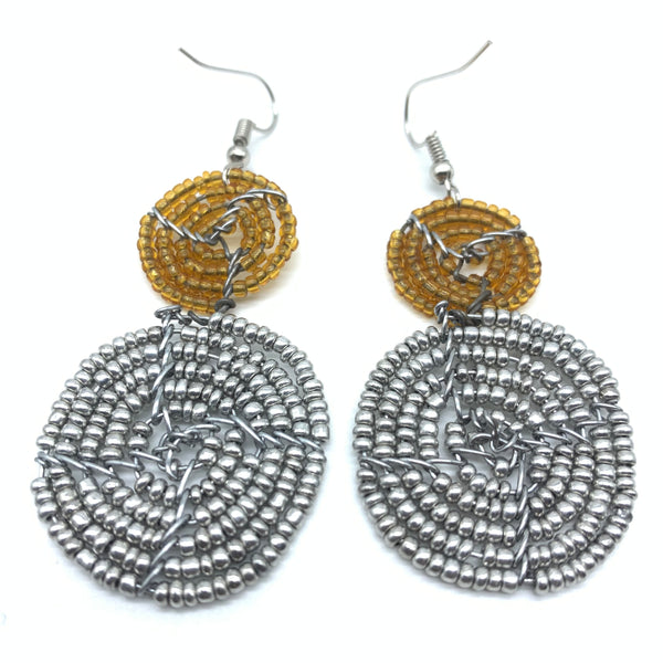 Beaded Earrings 2 Tone 2 Cirles -Silver 6