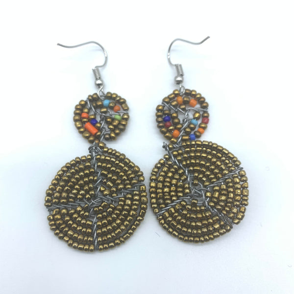 Beaded Earrings 2 Tone 2 Cirles -Gold 6