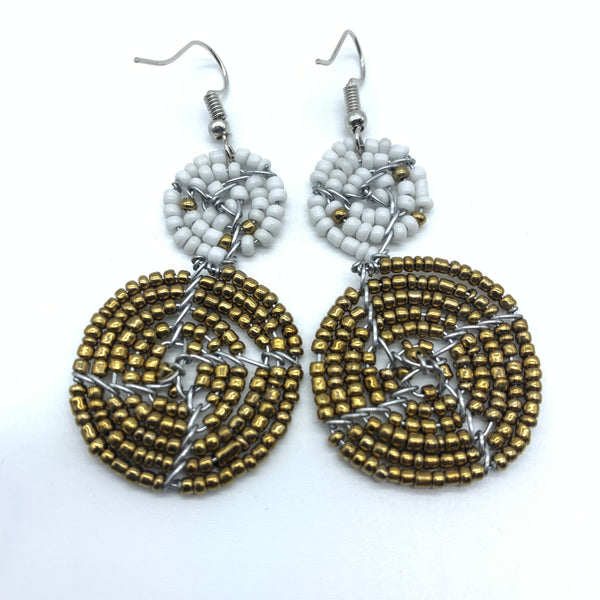 Beaded Earrings 2 Tone 2 Cirles -Gold