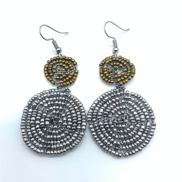 Beaded Earrings-2 Tone 2 Cirles -Silver 4