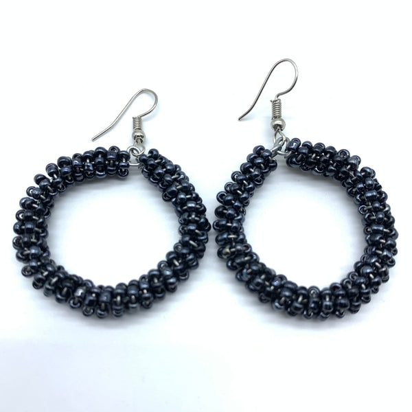 Beaded Earrings Kaweria-Metallic Grey Blue