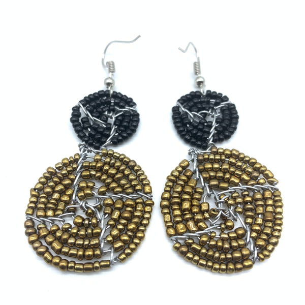 Beaded Earrings 2 Tone 2 Cirles -Gold 9