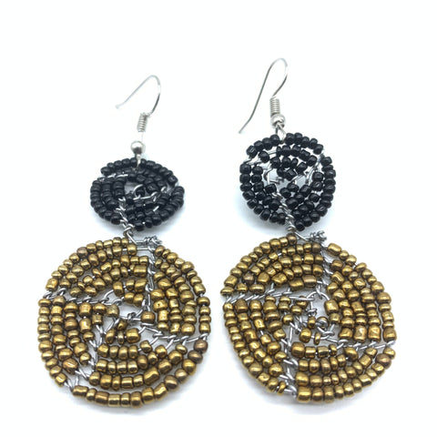 Beaded Earrings 2 Tone 2 Cirles -Gold 9