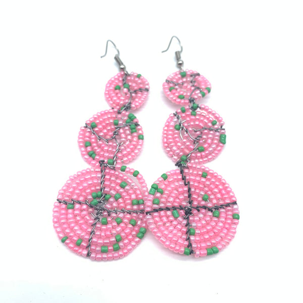 Beaded Earrings 3 Circles -Pink Variation 4