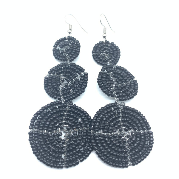 Beaded Earrings 3 Circles -Black Variation