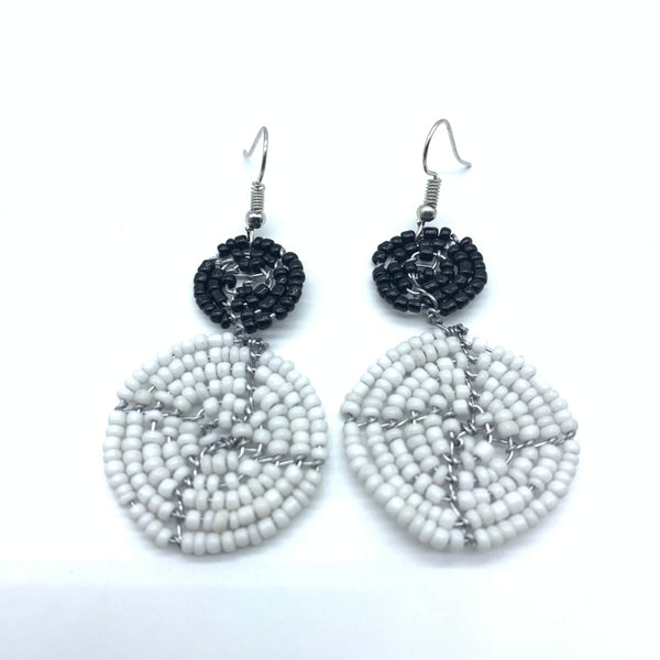 Beaded Earrings 2 Tone 2 Cirles -White 3