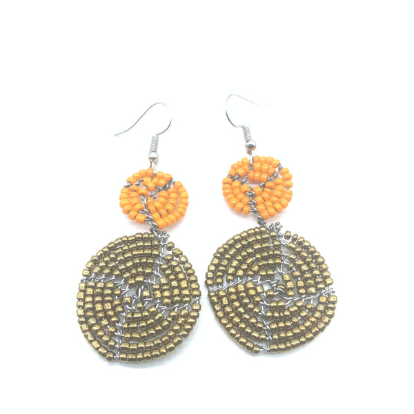 Beaded Earrings 2 Tone 2 Cirles -Gold 4