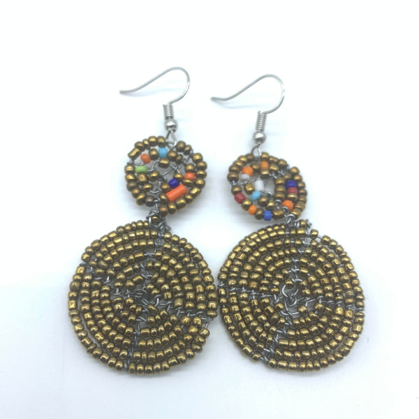 Beaded Earrings 2 Tone 2 Cirles -Gold 6