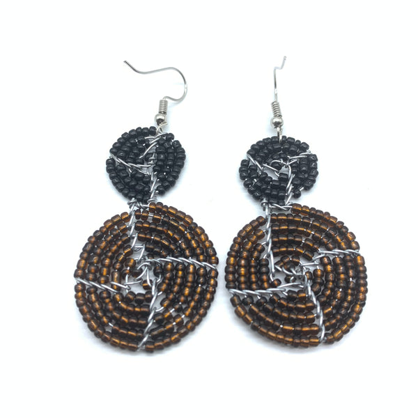 Beaded Earrings 2 Tone 2 Cirles -Brown 4