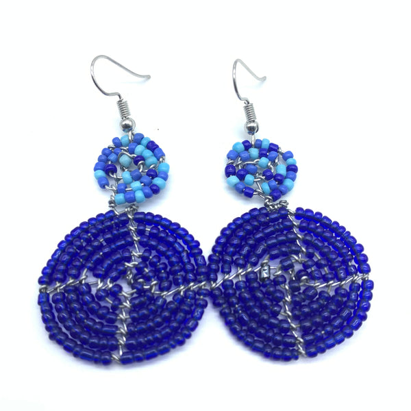 Beaded Earrings 2 Tone 2 Cirles -Blue