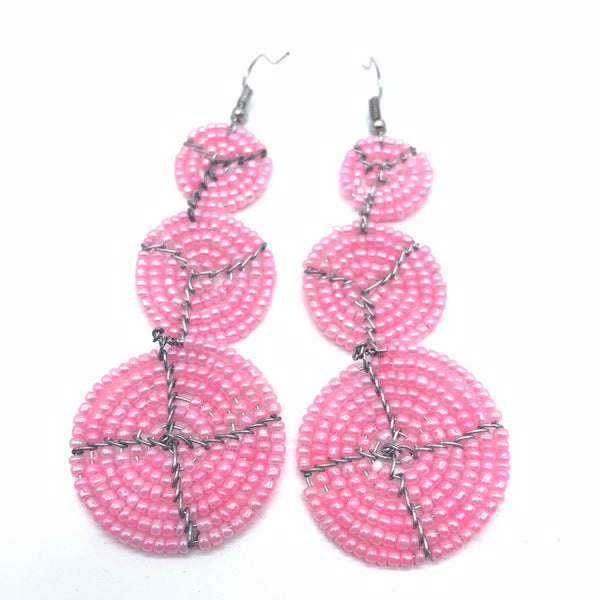 Beaded Earrings 3 Circles -Pink Variation 3