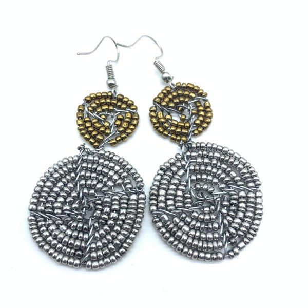 Beaded Earrings-2 Tone 2 Cirles -Silver 4