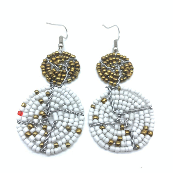 Beaded Earrings 2 Tone 2 Cirles -White 5