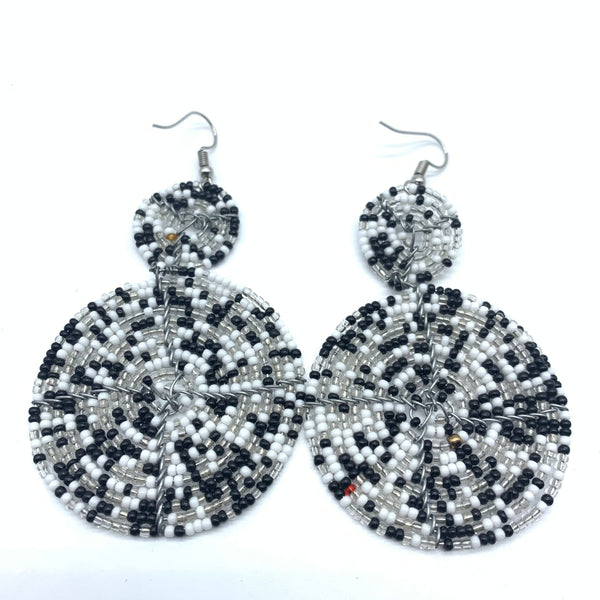 Beaded Earrings-Black and White Green Variation 2