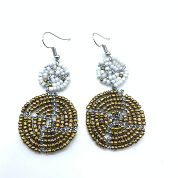 Beaded Earrings 2 Tone 2 Cirles -Gold