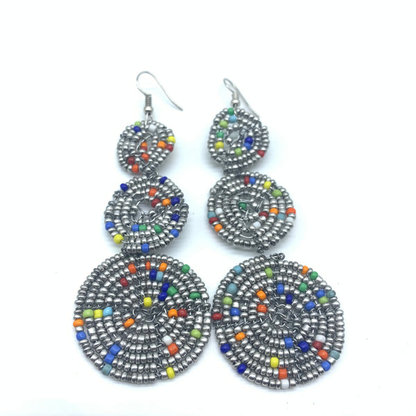 Beaded Earrings 3 Circles -Silver Variation 2