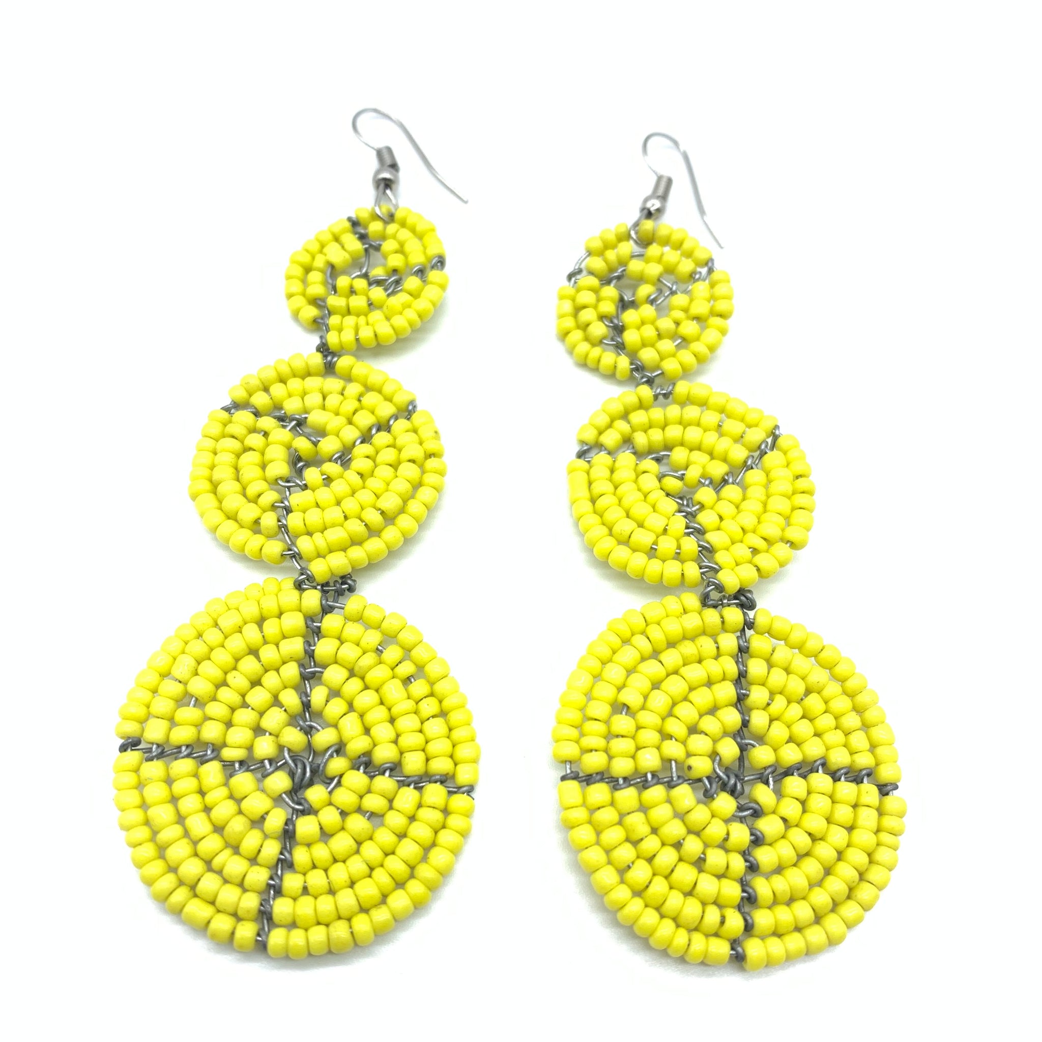 Beaded Earrings 3 Circles -Yellow Variation 2