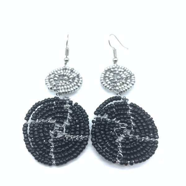 Beaded Earrings 2 Tone 2 Cirles -Black